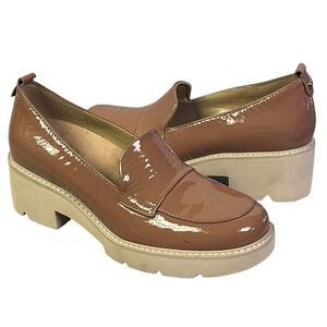 Naturalizer Darry Loafer 6M Platform Lug Sole Patent Leather Block‎ Heel Shoes